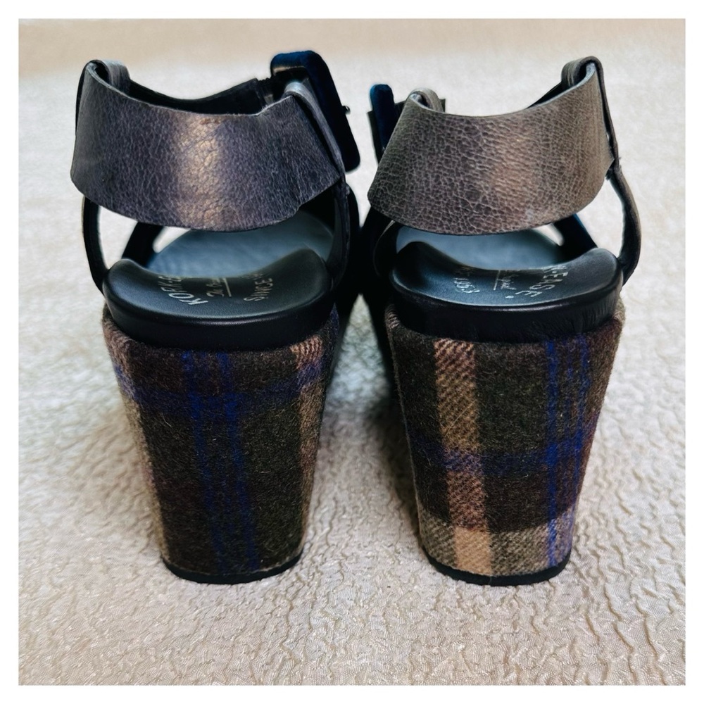 RARE Kork-Ease Plaid Platform Wedge with Velvet Detail & Buckle Strap 6 NEW - Picture 7 of 10